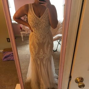 Betsy & Adam Nude Gown with White Detailing